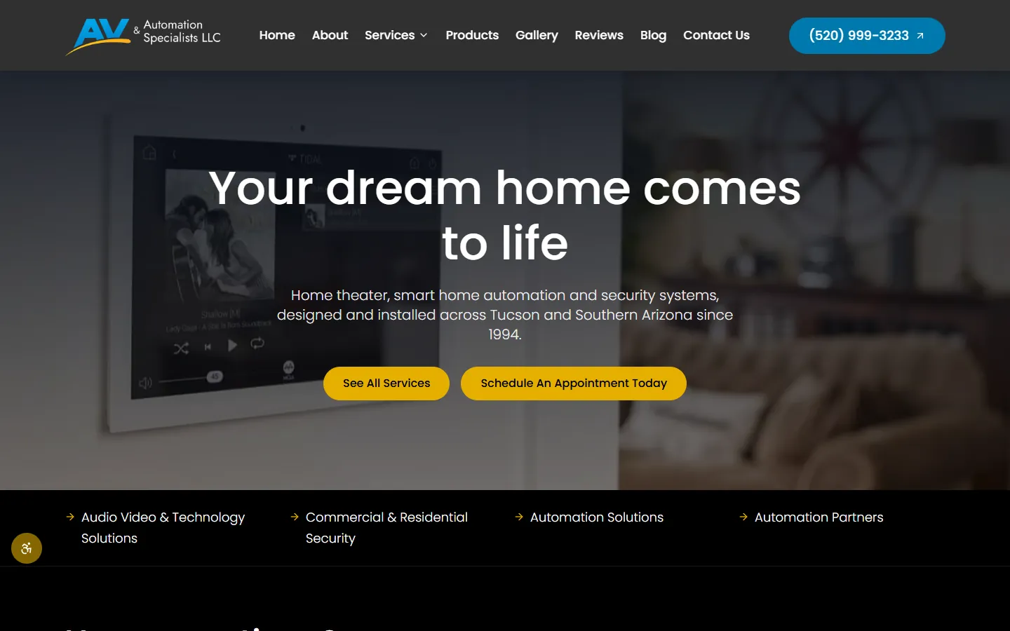 AV & Automation Specialists homepage after the rebuild, desktop view