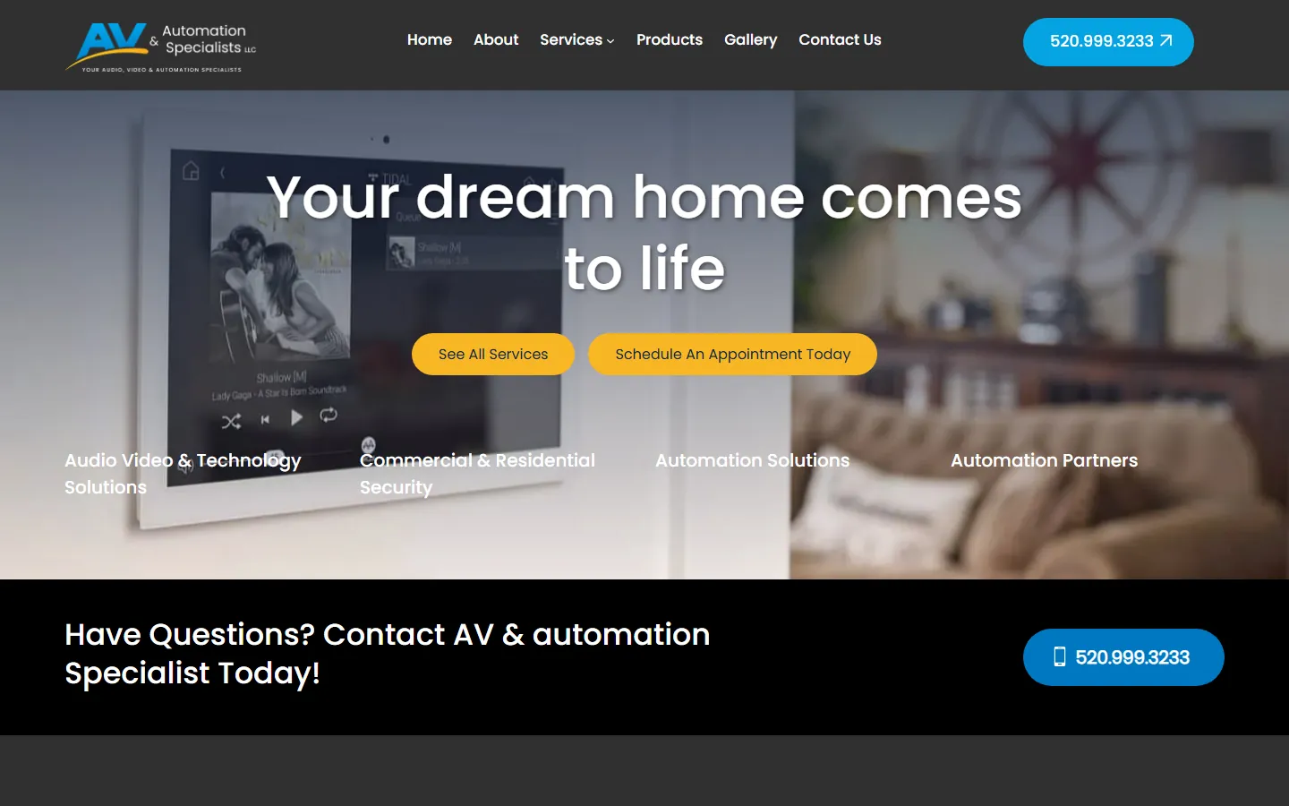 The old AV & Automation Specialists WordPress homepage, desktop view