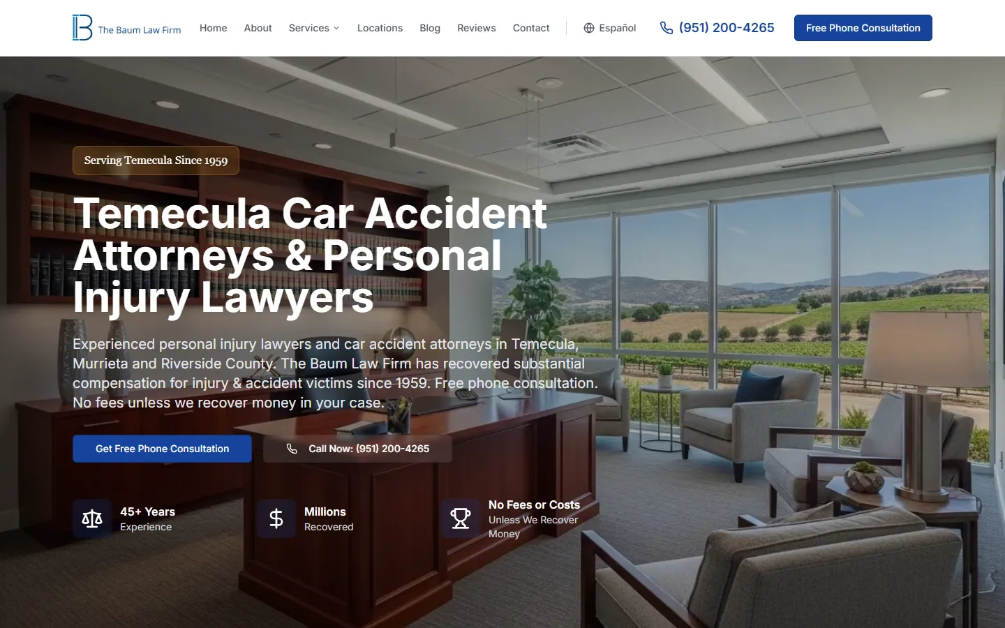 The Baum Law Firm homepage after the ResultsXL rebuild