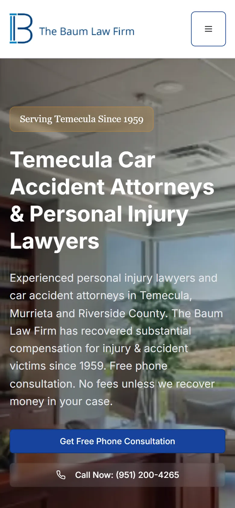 The Baum Law Firm homepage after the rebuild on a phone