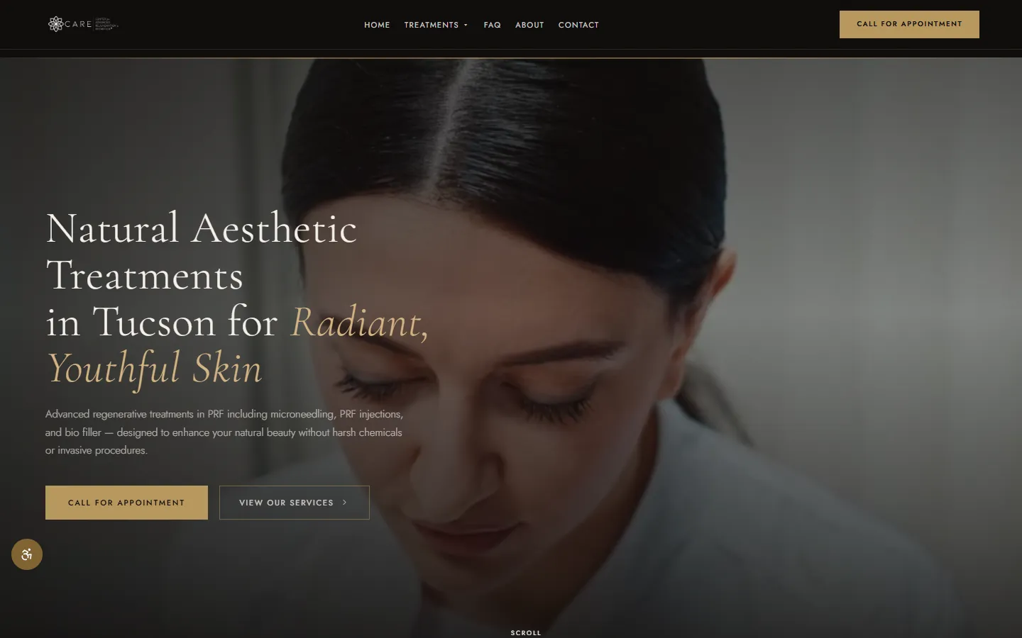 CARE Esthetics Tucson homepage after the rebuild, desktop view