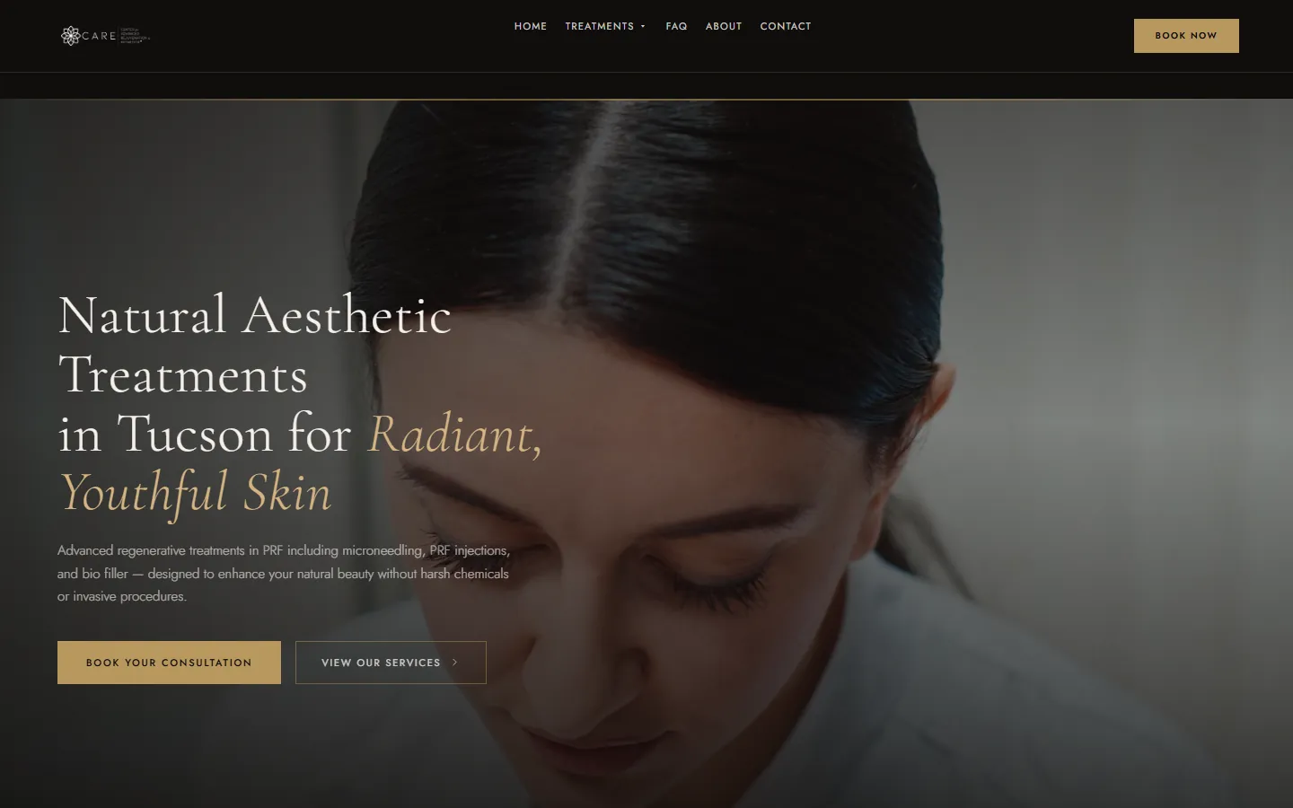 The old CARE Esthetics WordPress homepage, desktop view