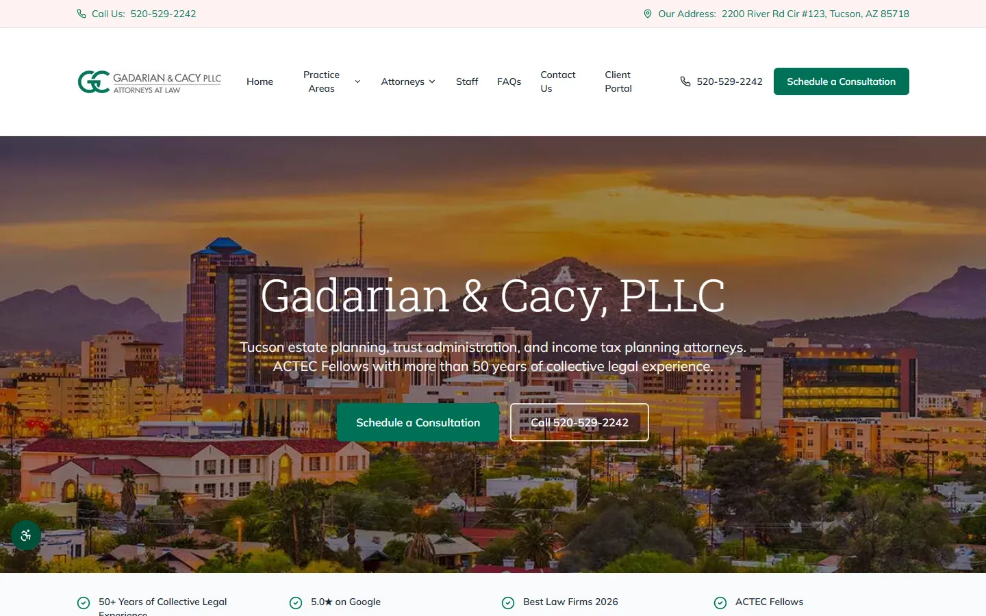 Gadarian & Cacy homepage after the rebuild, desktop view