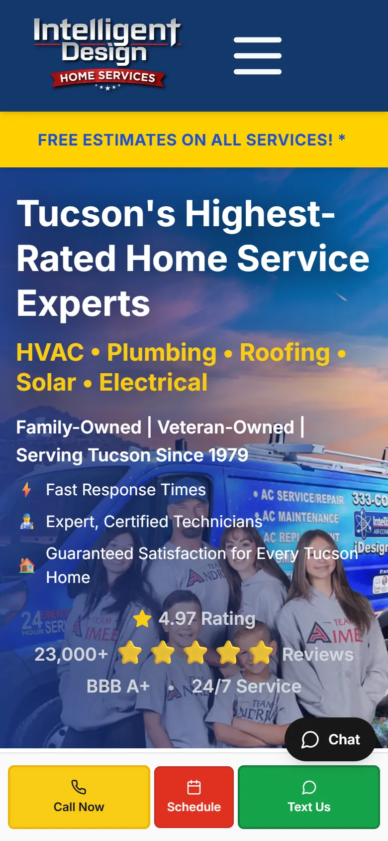 Intelligent Design Home Services homepage after the rebuild on a phone