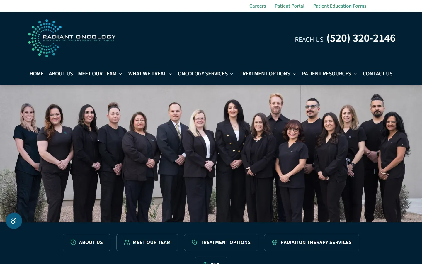 Radiant Oncology homepage after the rebuild, desktop view