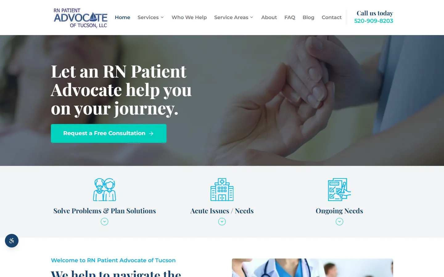 RN Patient Advocate of Tucson homepage after the rebuild, desktop view