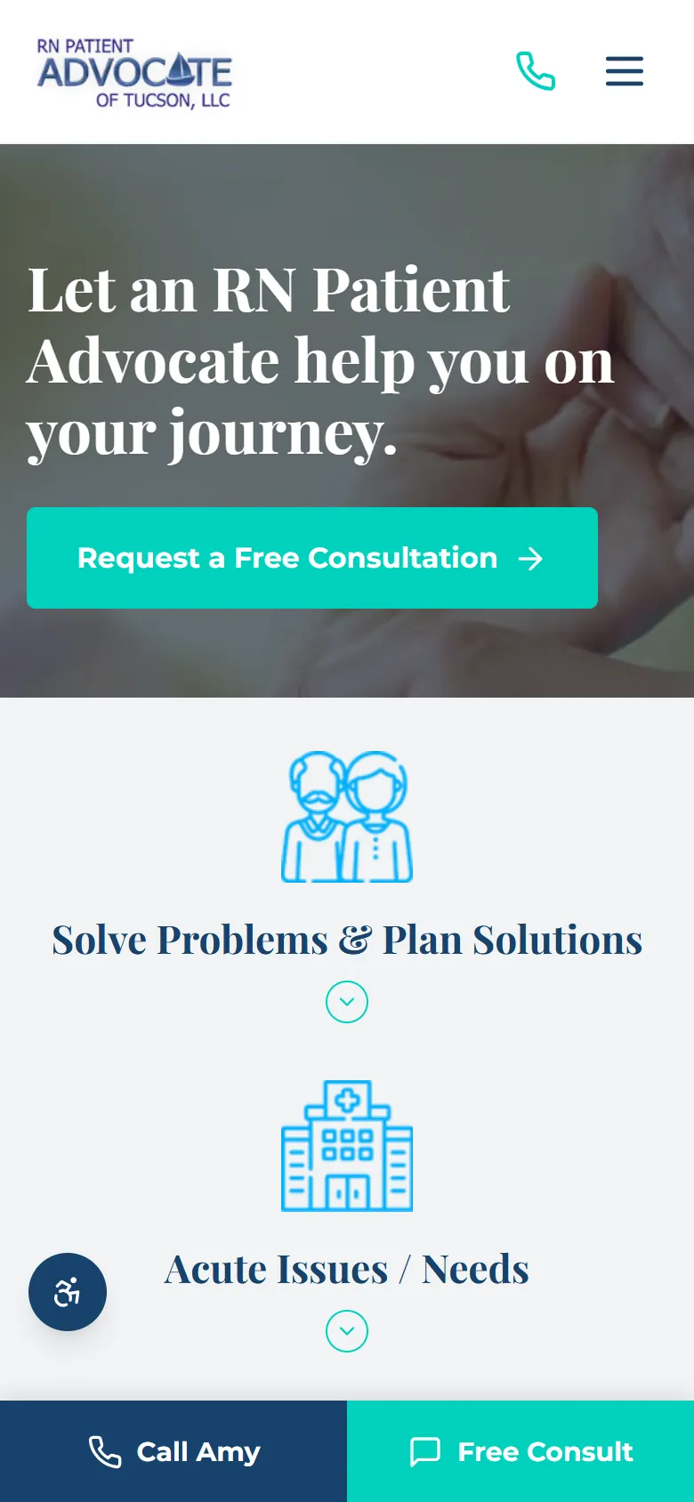 RN Patient Advocate of Tucson homepage after the rebuild on a phone