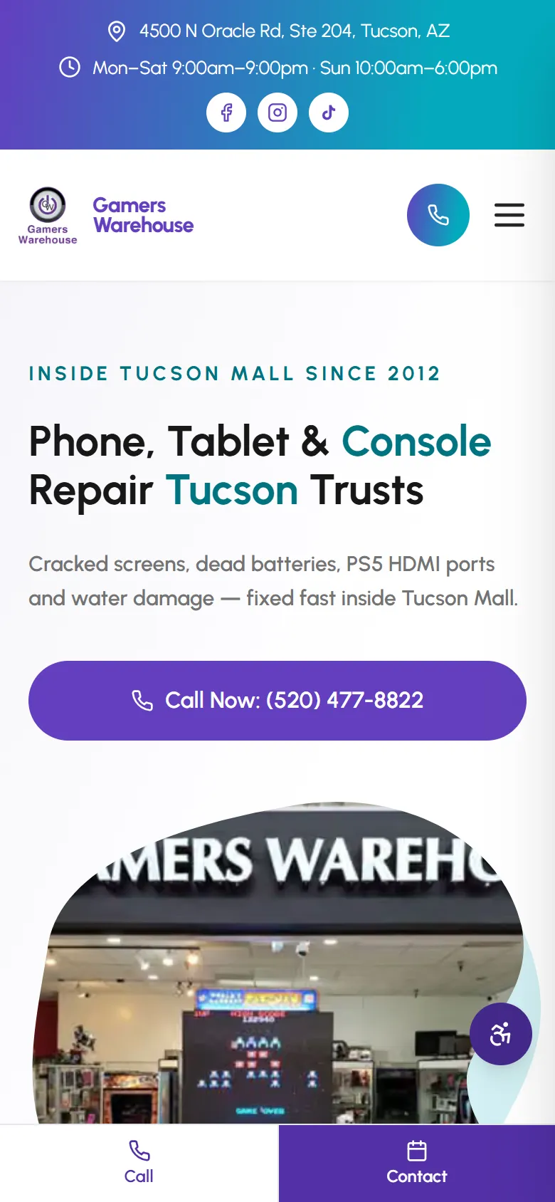 Gamers Warehouse homepage after the rebuild on a phone