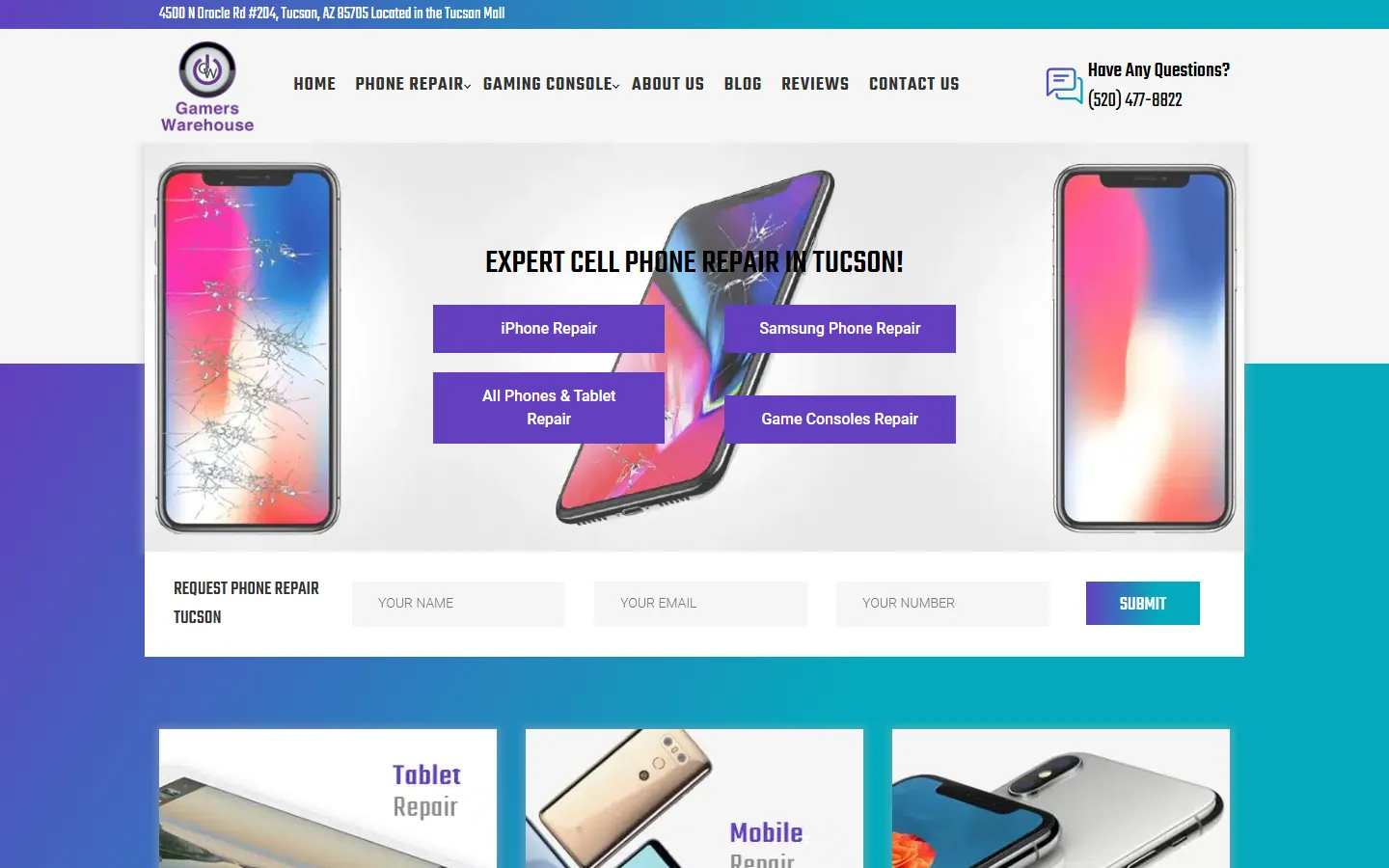 The old Gamers Warehouse WordPress homepage, desktop view