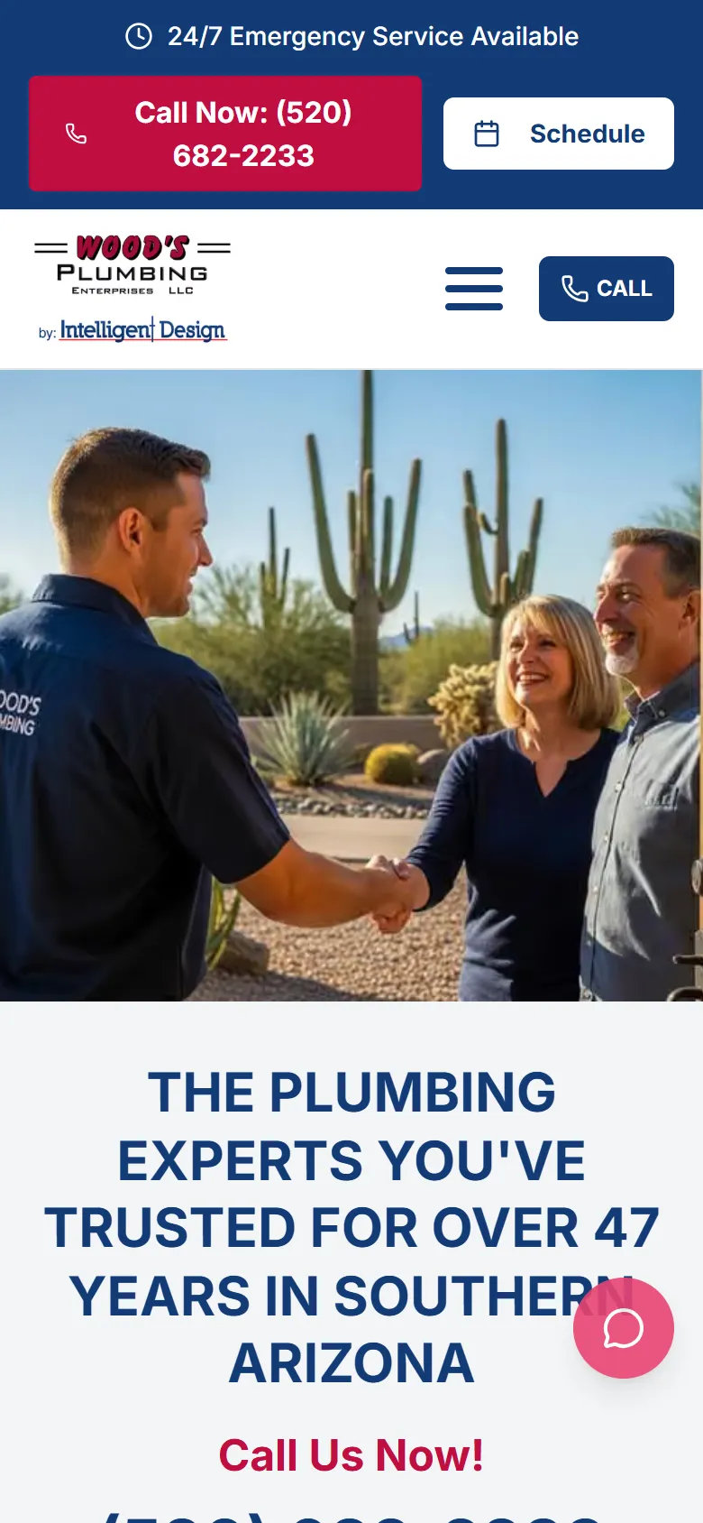 Wood’s Plumbing homepage after the rebuild on a phone
